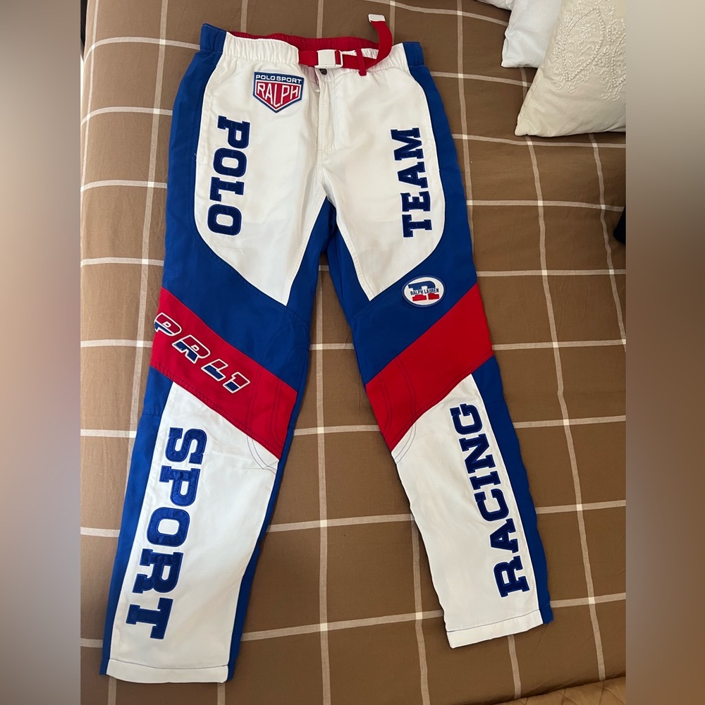 Polo by Ralph Lauren Blue and White Racing Pants